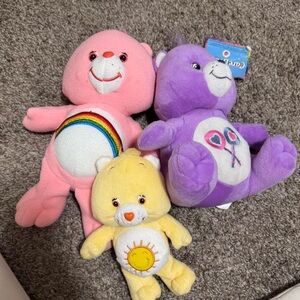 Vintage!! Care Bears Plush Trio - Pink, Purple, Yellow